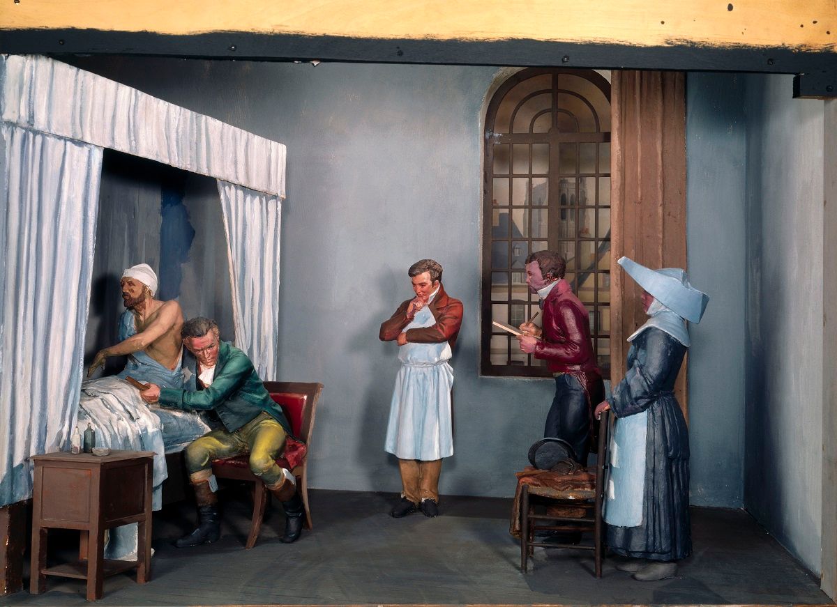 Rene Laennec examining a patient, 1816.
