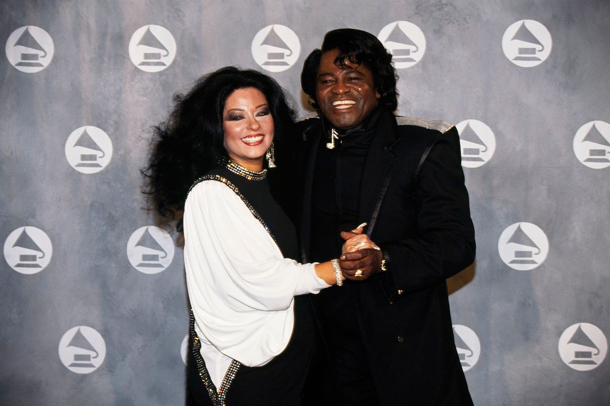 James Brown and wife Adrienne Rodriegues at the 34th Grammy Awards ceremony.