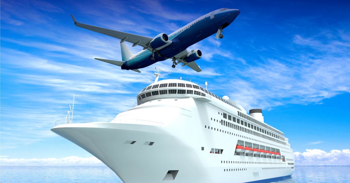 Rendering of plane over a cruise ship