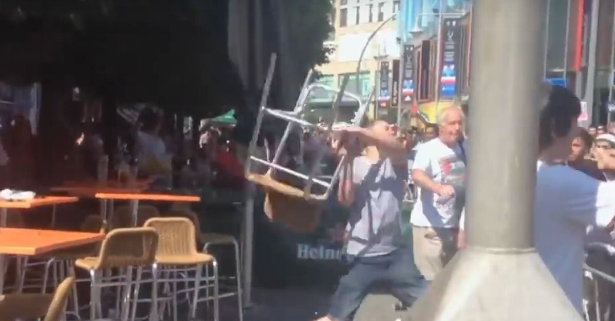 Still from a 2014 video showing a class between protesters in Cardiff, Wales