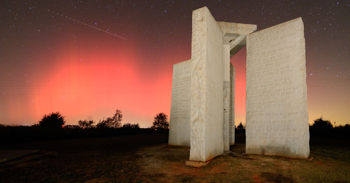 Georgia Guidestones under a starry sky