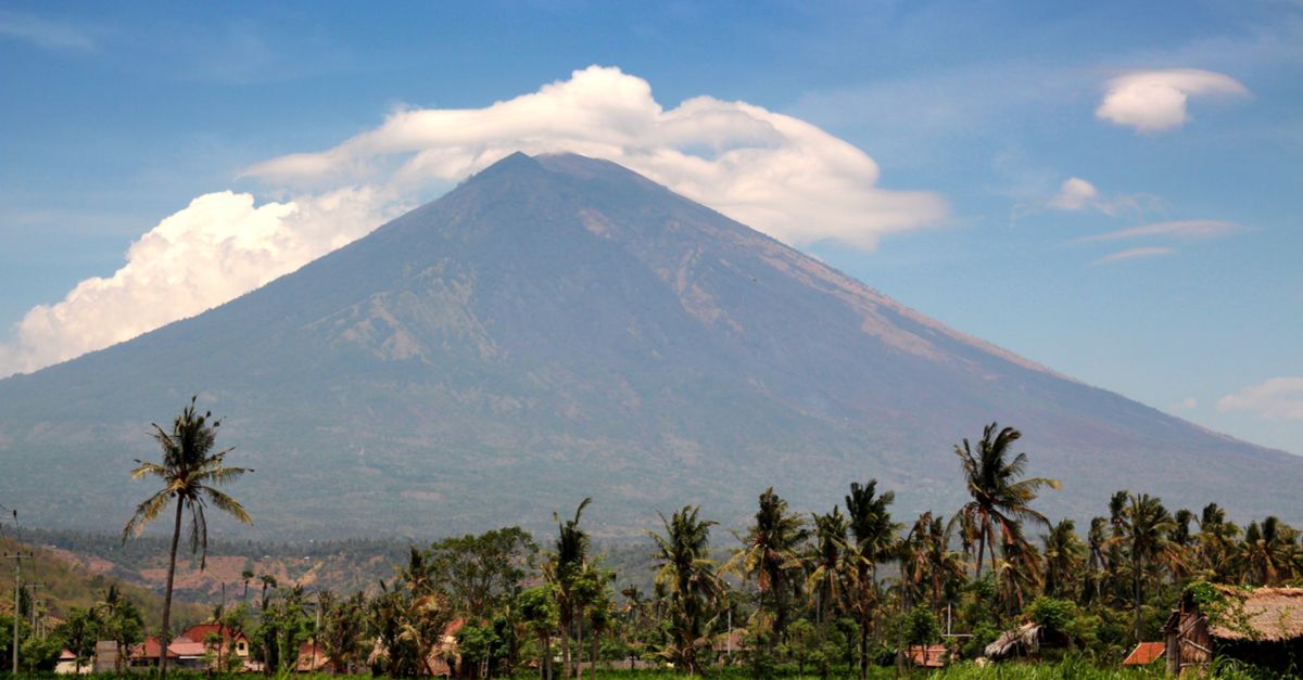 Active volcano Gunung Agung in Bali, Indonesia.