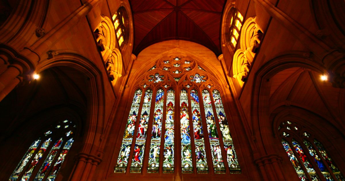 Inside of a cathedral.