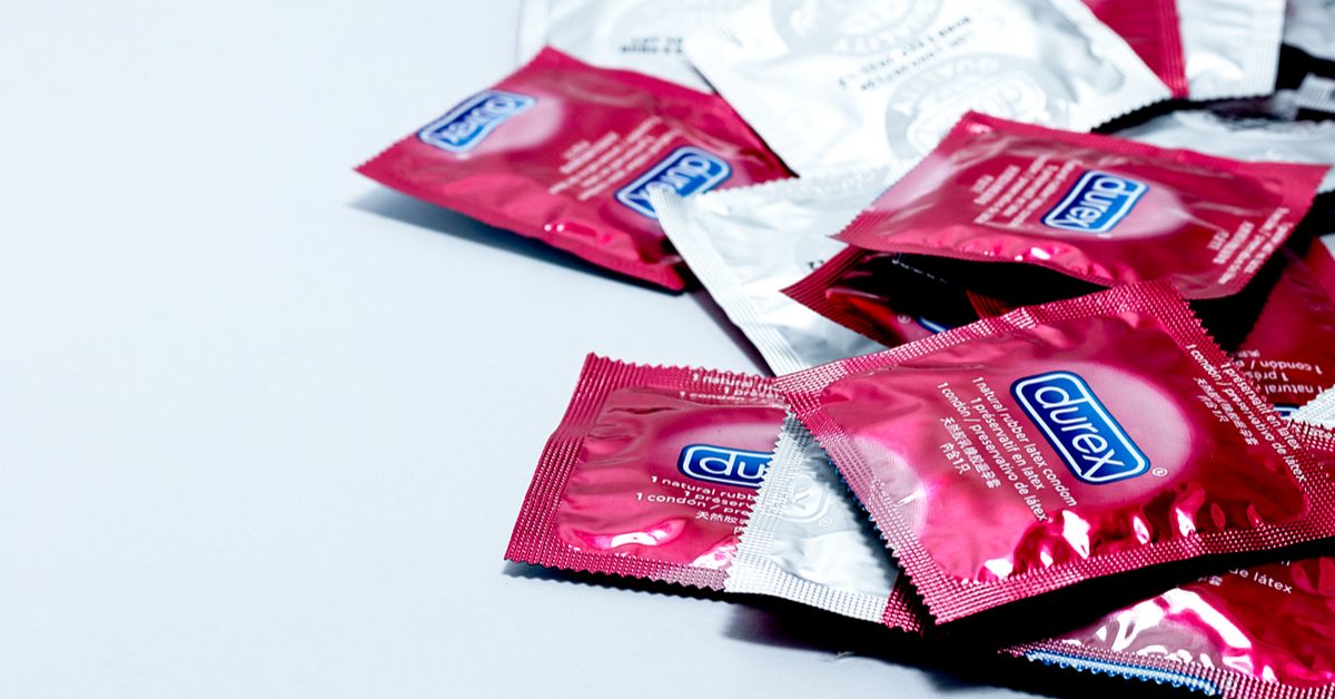 A pile of Durex condoms still in their wrappers.