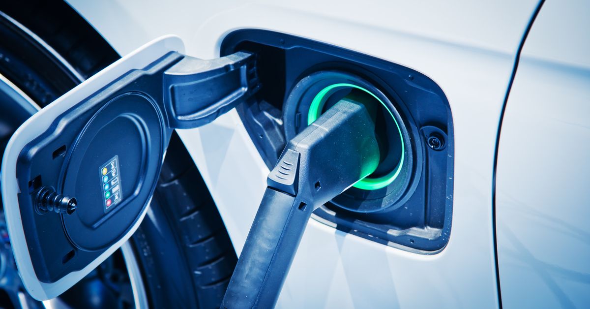 An electric car being charged.