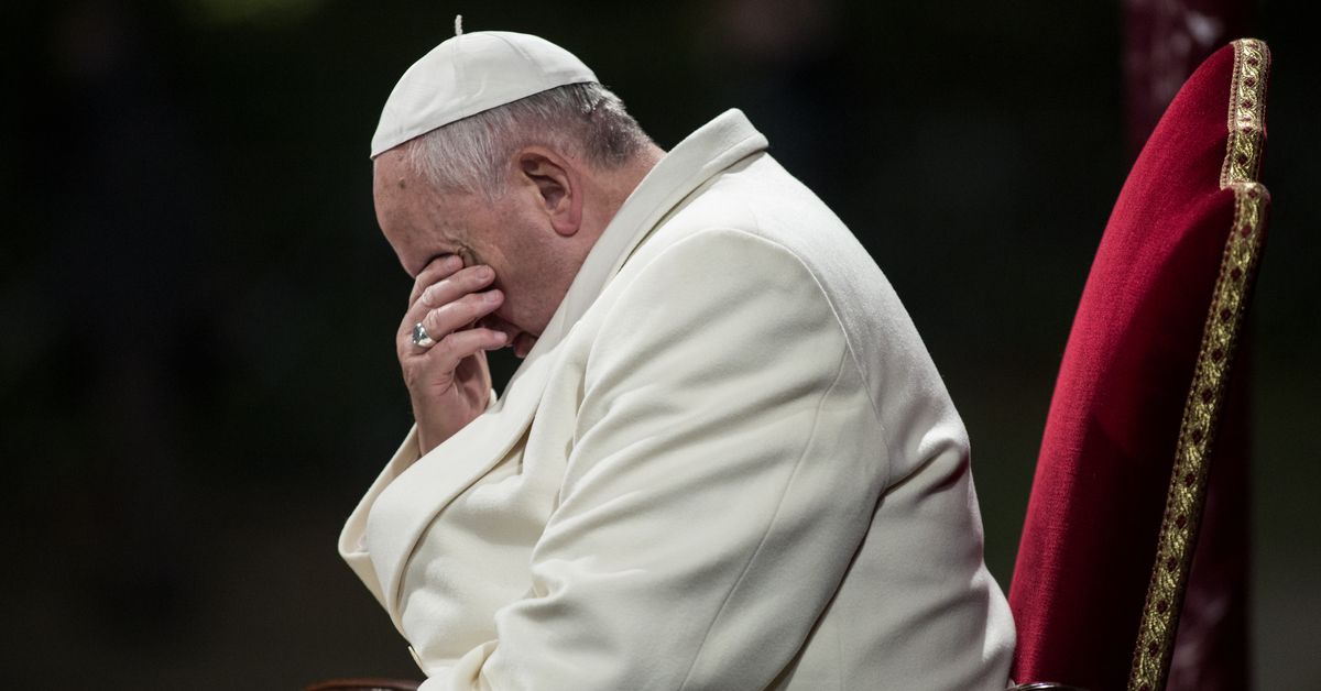 ROME, ITALY - APRIL 18, 2014: Pope Francis celebrates the 'Via Crucis' procession at Colosseum in Rome on April 18, 2014