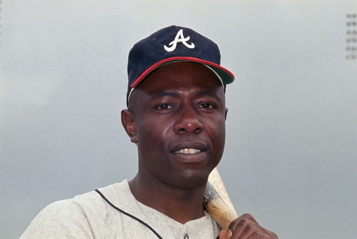Atlanta Braves Outfielder Hank Aaron Holding Bat