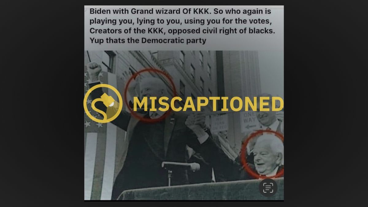 Caption: Biden with Grand wizard Of KKK. So who again is playing you, lying to you, using you for the votes, Creators of the KKK, opposed civil right of blacks. Yup thats the Democratic party