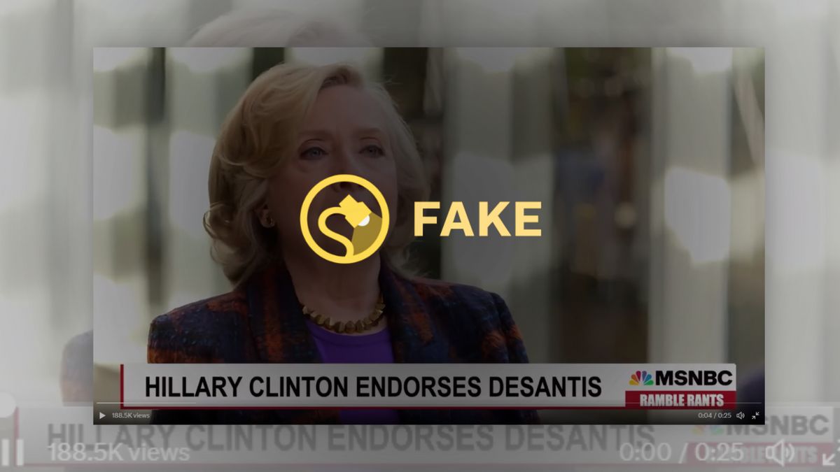 Hillary Clinton Endorses DeSantis has a Fake rating on it.