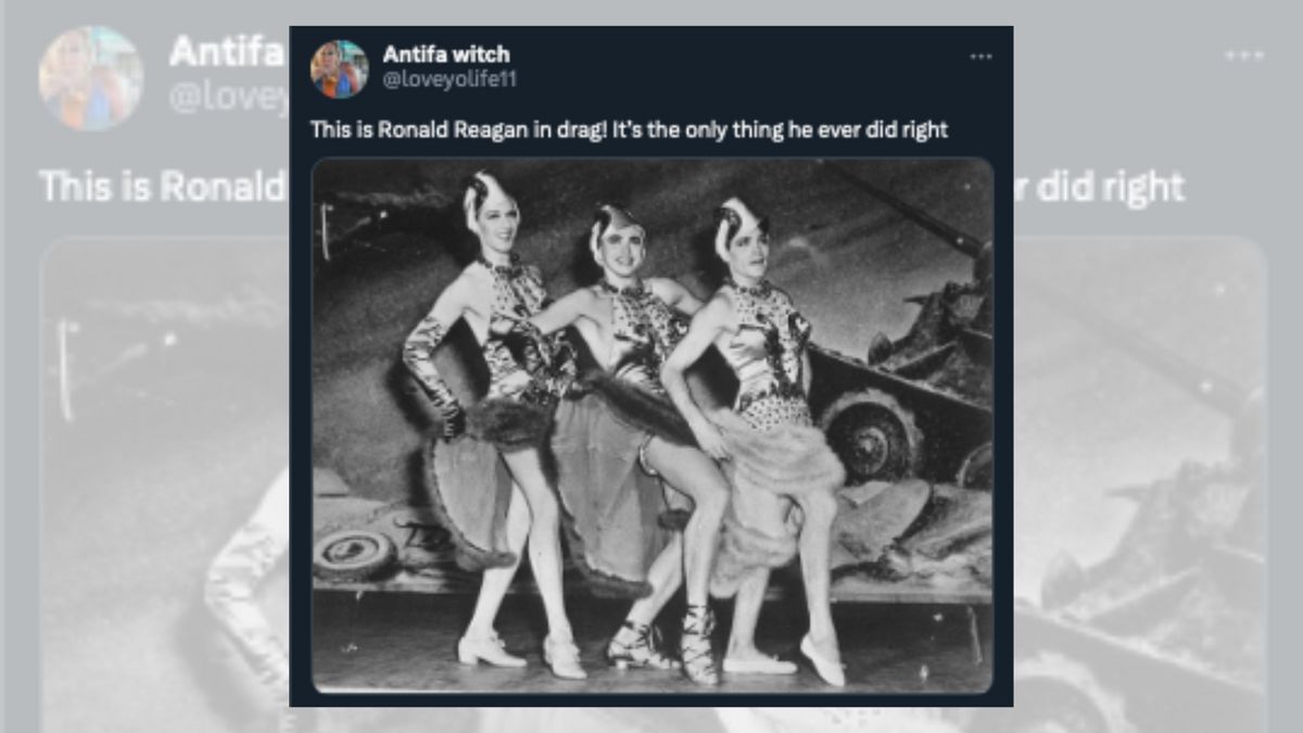 A picture that claims to show Ronald Reagan in drag.