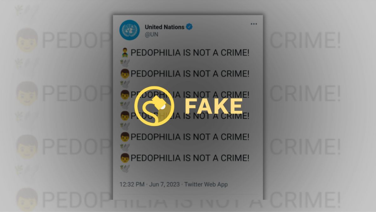 A tweet that claims the U.N. said pedophilia is not a crime is labeled fake.