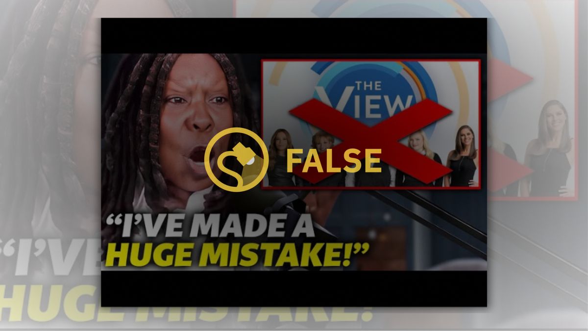 An image that says Whoopi Goldberg made a huge mistake, as well as a red X over "The View" cohosts, is labeled False.