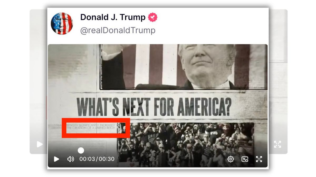 A X post claims to show a Truth Social post from Donald Trump's account claiming he contained an image that used the words "Third Reich".