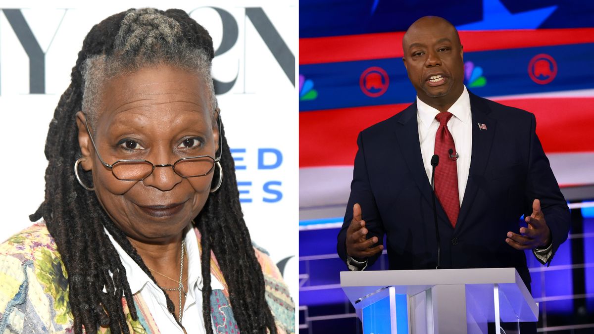 Two images show a Black woman and man from left to right. The woman is smiling, while the man stands behind a podium with his hands palm up.