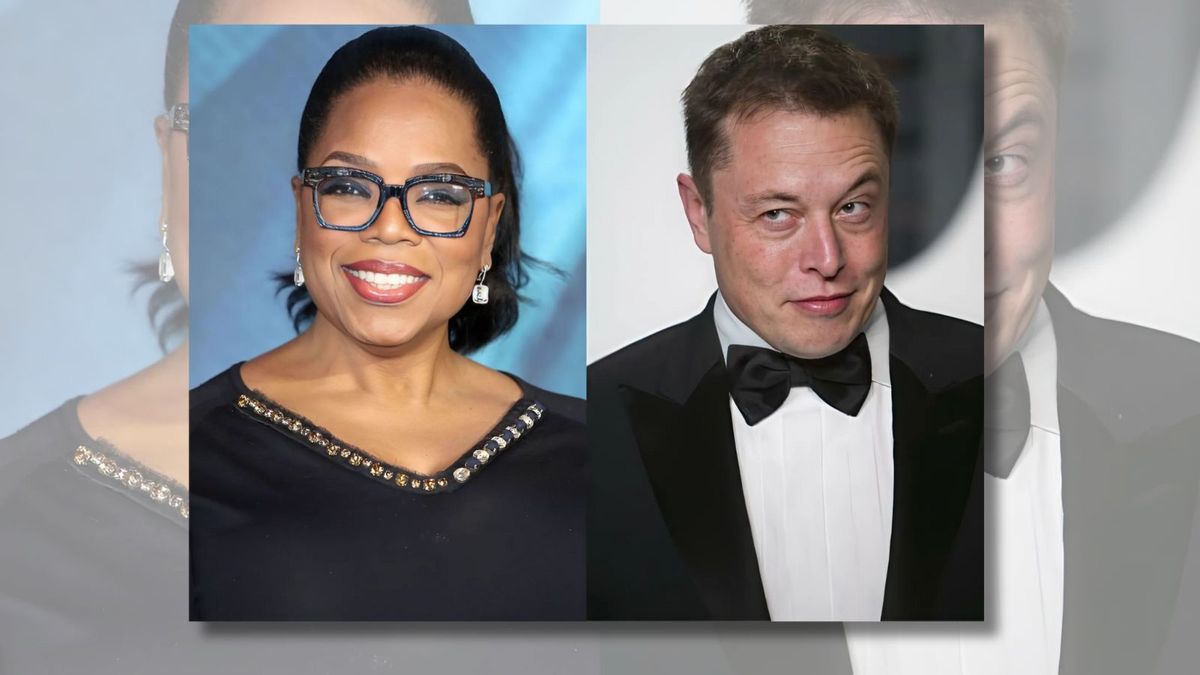 A Black woman who is smiling is pictured next to a white man wearing a black suit.