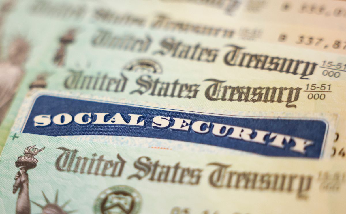 An image of multiple Social Security Administration cards branded "SOCIAL SECURITY" and "United States Treasury." 