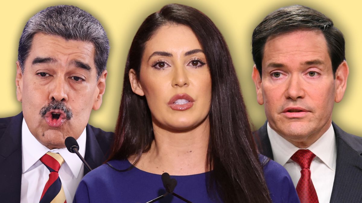 A photo collage with Venezuelan President Nicolas Maduro, an older Hispanic man with a mustache, on the left, Rep. Anna Paulina Luna, a woman with long brown hair, in the center and Secretary of State Marco Rubio, a Hispanic man with short brown hair, on the right. 