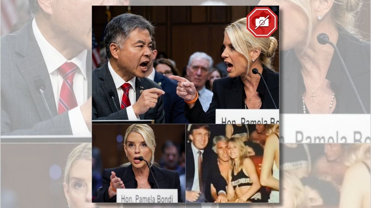 Image is a manipulated depiction of Rep. Ted Lieu and Attorney General Pam Bondi arguing.
