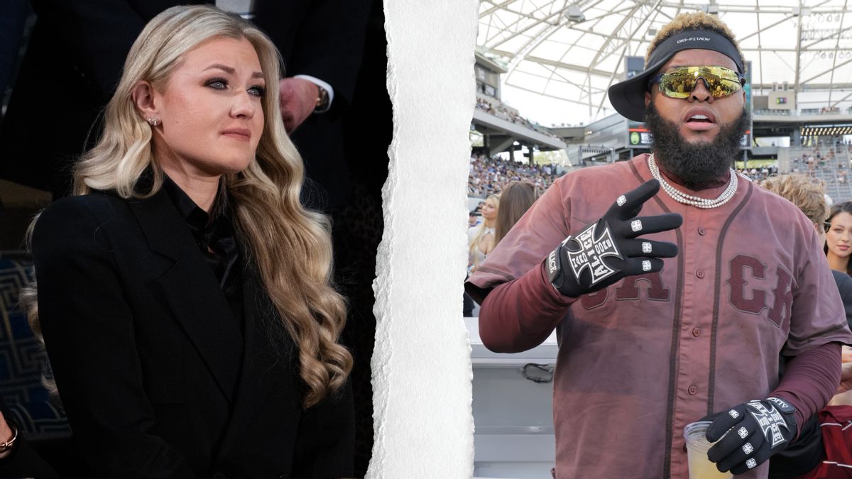 Side-by-side image: Erika Kirk, a white woman with blonde hair dressed in black (left), and comedian Druski, a Black man with a thick beard wearing sunglasses and a sideways hat (right).