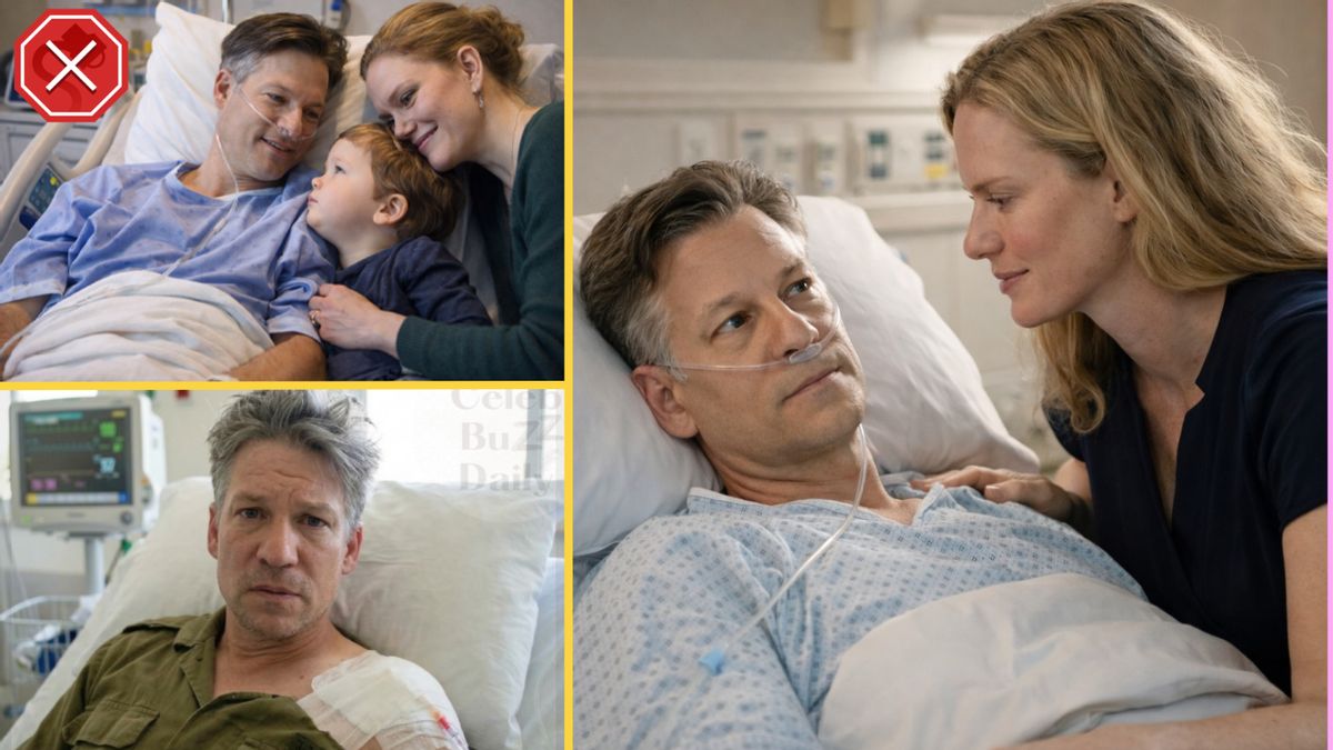 Three AI-generated images of NBC News war correspondent Richard Engel, a white man with brown and white hair, in a hospital bed. 