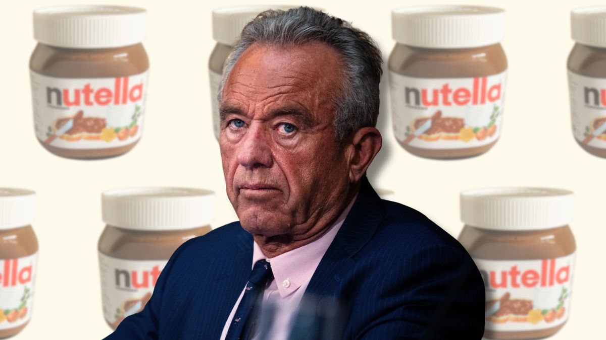 A composite image shows Robert F. Kennedy Jr. on a background of Nutella jars.