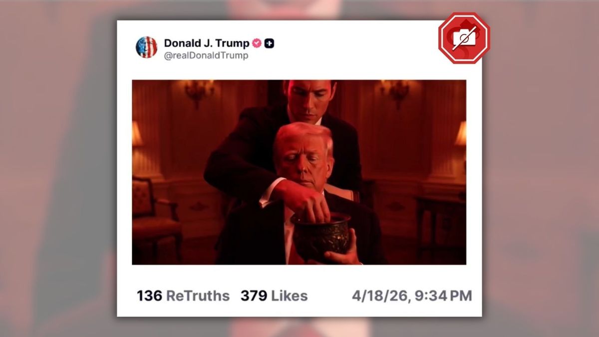 An image shows an alleged Truth Social post in which US President Donald Trump purportedly shared a 10-second video showing him participating in a blood ritual.