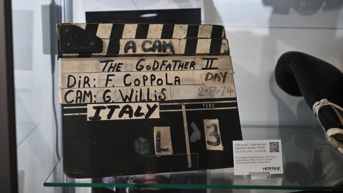 A film slate for The Godfather III is shown at auction.