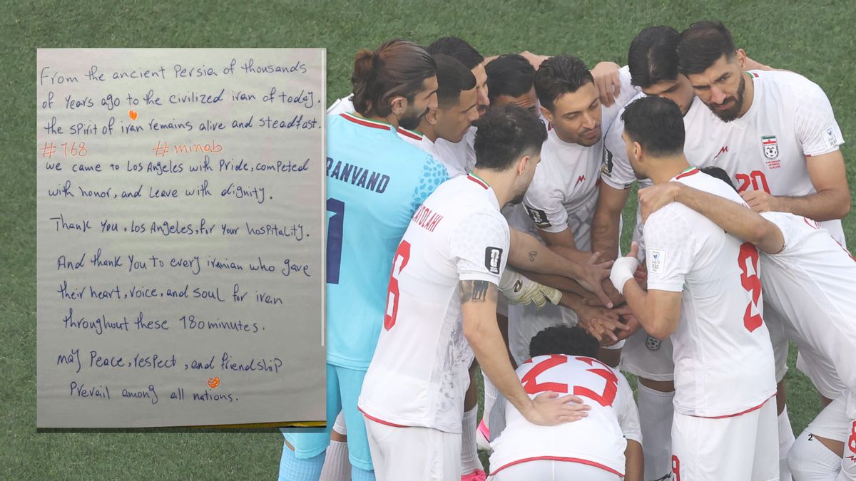 Iran's World Cup soccer team appears on the right with a message thanking Los Angeles for its hospitality appearing on the left.