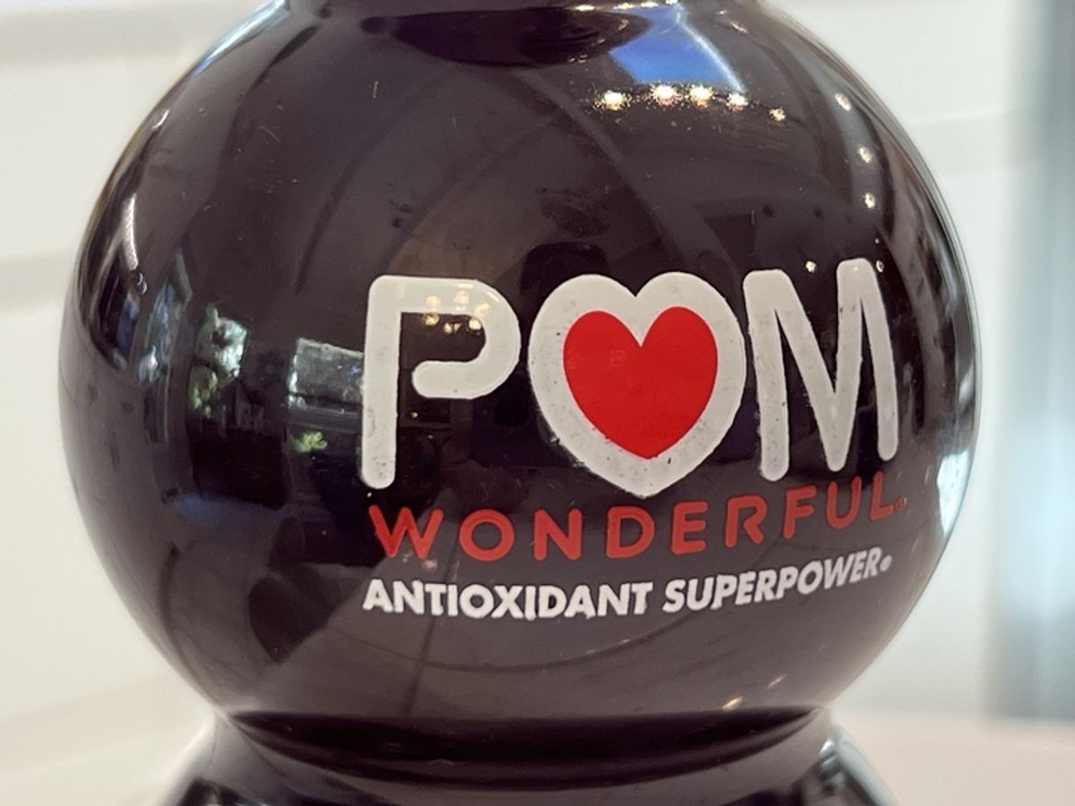 A POM Wonderful bottle of pomegranate juice. 