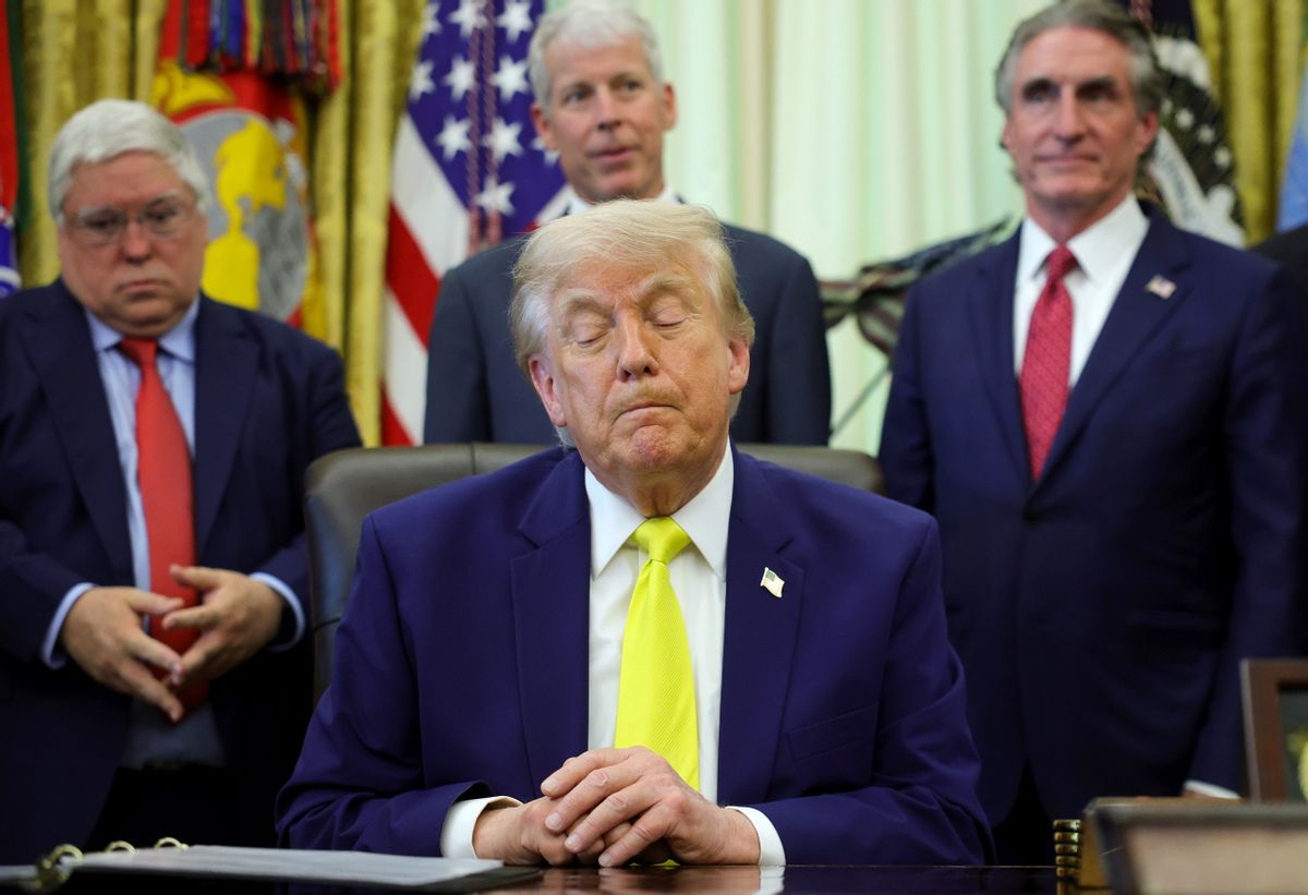 Image shows Trump with his eyes closed.