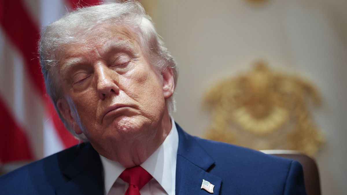U.S. President Donald Trump listens to members of his Cabinet speak during a meeting in the Cabinet Room of the White House on May 27, 2026 in Washington, DC