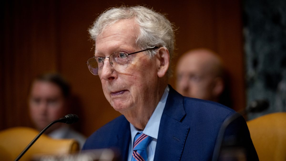 Senator Mitch McConnell, an elderly white man, is seen during a Senate Committee on Appropriations, Subcommittee on Department of Defense budget hearing at the Dirksen Senate Office Building in Washington, DC on May 19, 2026.