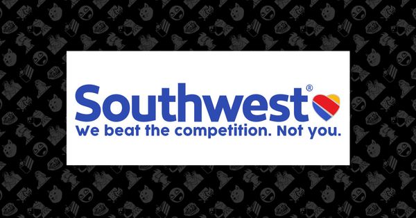 Southwest logo with fake tagline "We beat the competition. Not You."