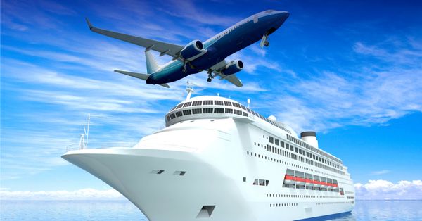 Rendering of plane over a cruise ship