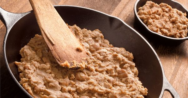 Pan of refried beans