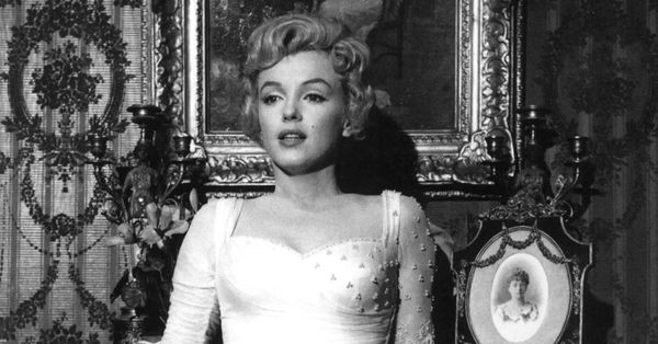 Marilyn Monroe in a black-and-white still from "The Prince and the Showgirl"