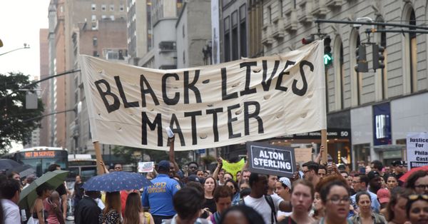 NEW YORK CITY - JULY 7 2016: Several thousand activists rallied & marched to protest recent police-involved shootings in Minnesota & Louisiana.