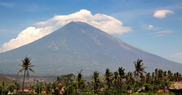 Active volcano Gunung Agung in Bali, Indonesia.