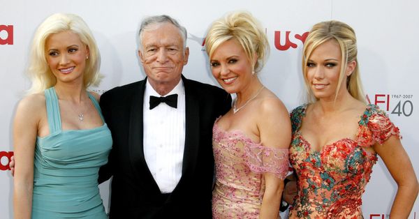 Holly Madison, Hugh Hefner, Bridget Marquardt and Kendra Wilkinson attend the 35th Annual AFI Life Achievement Award held at the Kodak Theatre in Hollywood, California, on June 7, 2007.