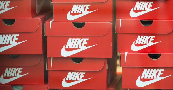Stack of shoe boxes showing Nike logo