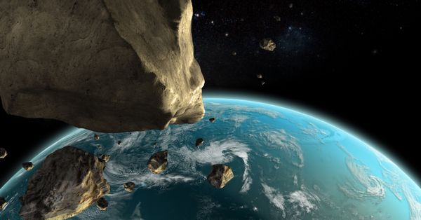 rendering of asteroids near earth