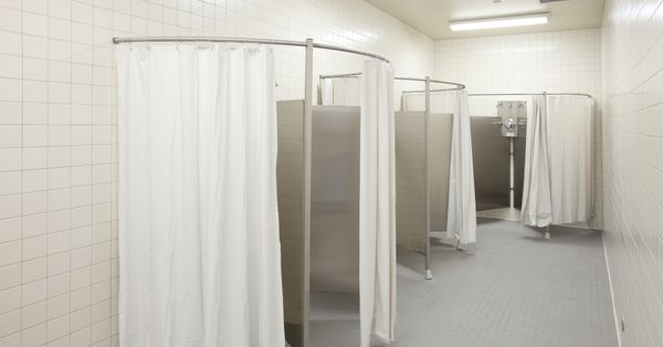 Locker room showers.