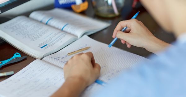 Teenage boy doing homework.
