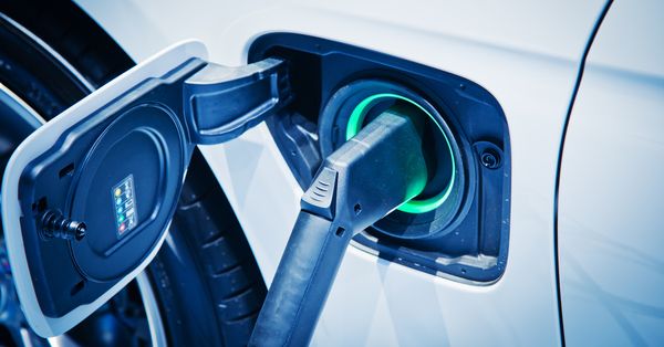 An electric car being charged.