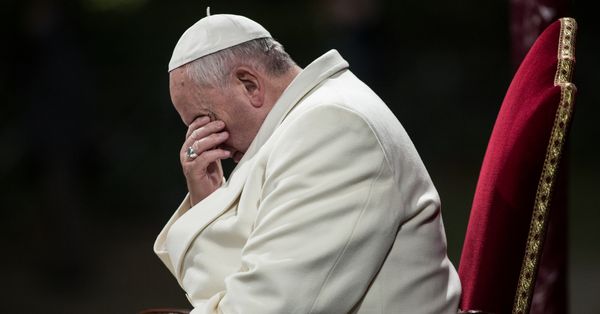 ROME, ITALY - APRIL 18, 2014: Pope Francis celebrates the 'Via Crucis' procession at Colosseum in Rome on April 18, 2014