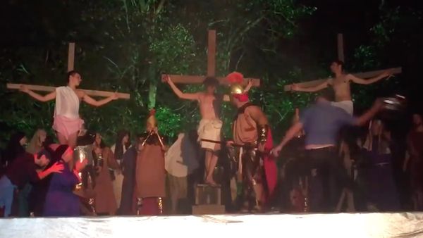 A man attacked a Roman soldier actor at an Easter passion play in Brazil with a motorcycle helmet and the TikTok video was captioned me going back in time to help Jesus.