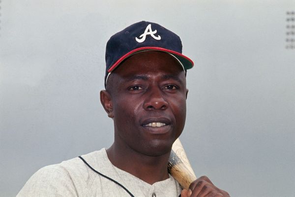 Atlanta Braves Outfielder Hank Aaron Holding Bat