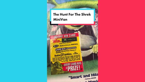 TikTok user Wyatt Matterz is on the hunt for a Shrek Kia Sedona minivan in instant win prize game cards from 2001 and 2002 on TikTok.