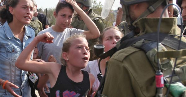girl confronts soldier