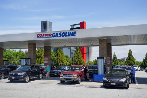 A picture of a Costco Kirkland Fuel gas pump supposedly said don't blame us blame Joe Biden with two options for yes.
